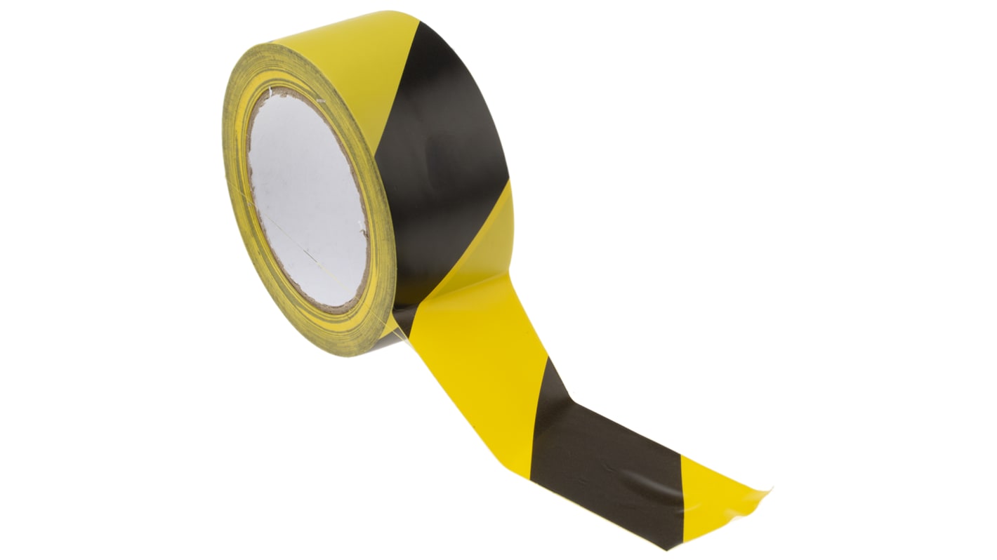 RS PRO PVC Trassierband Schwarz, Gelb, Stärke 0.15mm, 50mm x 33m