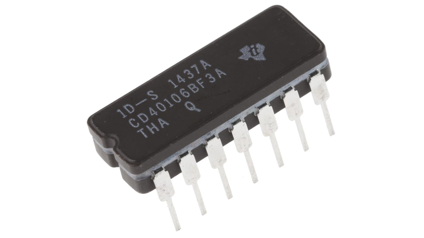 Inversor, CD40106BF3A, CMOS Hex canales CDIP 14 pines, alimentación 3 → 18 V Sí