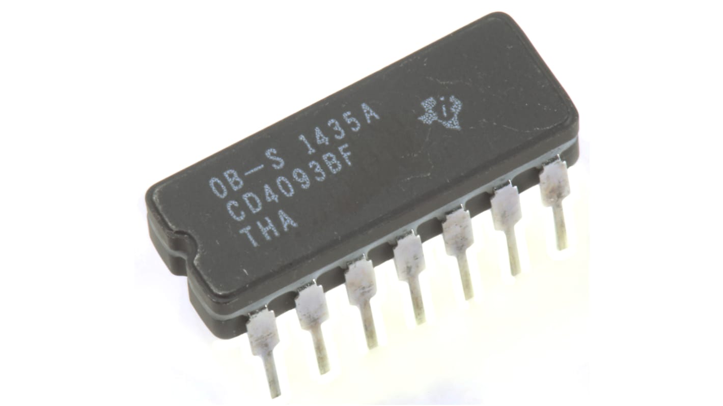 Texas Instruments Logikgatter, 4-Elem., NAND, 4000, CMOS, 4.2mA, 14-Pin, CDIP, 2 Schmitt-Trigger-Eingang