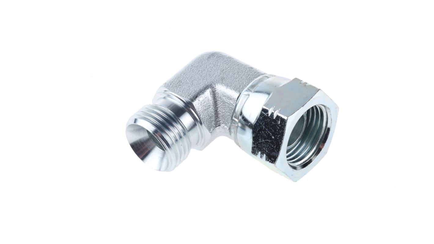 Parker Steel Zinc Plated Hydraulic Elbow Threaded Adapter, 8C6MK4S, G 1/2 Male G 1/2 Female