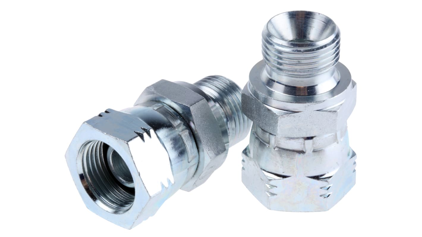 Hydrauliczny adapter gwintowany prosty, Złacze A: G 3/8 żeńskie, Złacze B: G 3/8 męskie, Stal, 350 bar