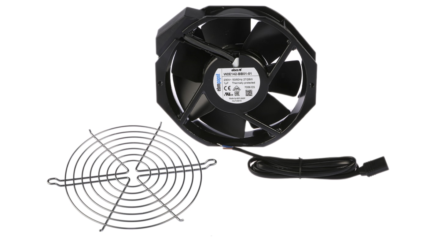 Kit de ventilador axial ebm-papst W2E142 de 172 x 150 x 38mm, 230 V ac, 27W, 2800rpm, caudal 330m³/h, 52dB(A)