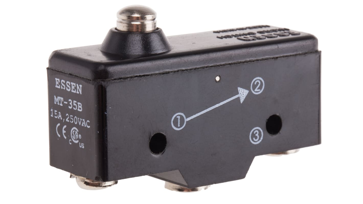 RS PRO Plunger Micro Switch, Screw Terminal, 15 A @ 250 V ac, SP-CO