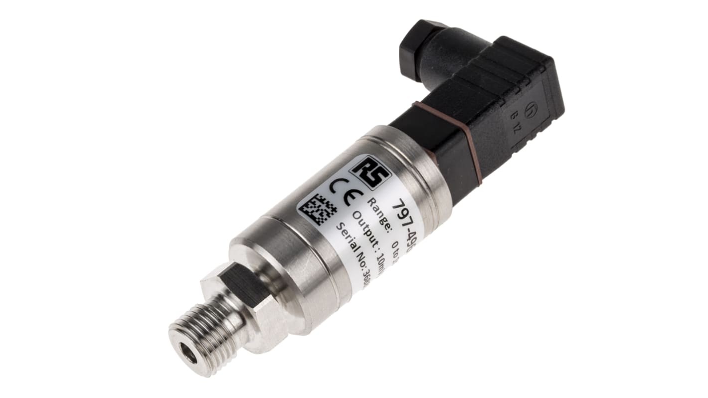 Sensor de presión manométrica RS PRO, 0bar → 16bar, G1/4, 3 → 12 V dc, salida Tensión, para Aire, Gas, Fluido