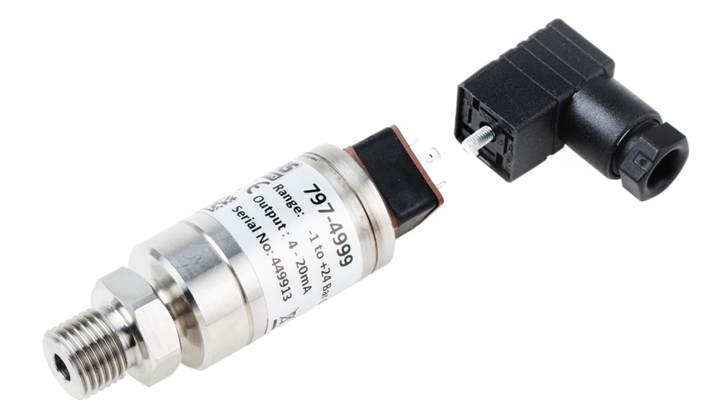 Sensor de presión manométrica RS PRO, -1bar → 24bar, G1/4, 9 → 32 V dc, salida Corriente, para Aire, Gas, Fluido
