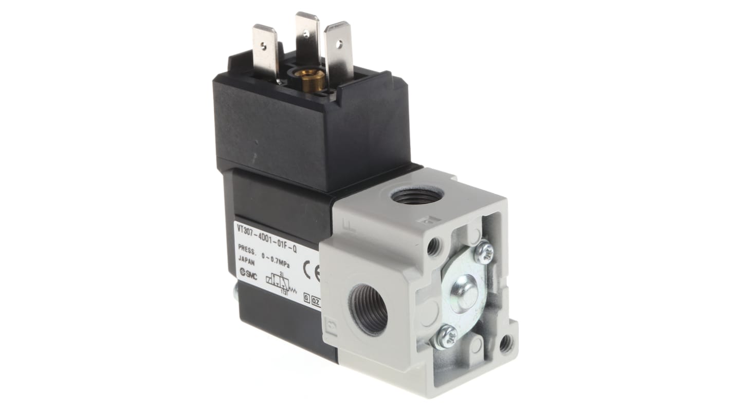 Electroválvula neumática SMC, Serie VT307, Rosca G 1/8, Función 3/2, Solenoide/Solenoide, Colector