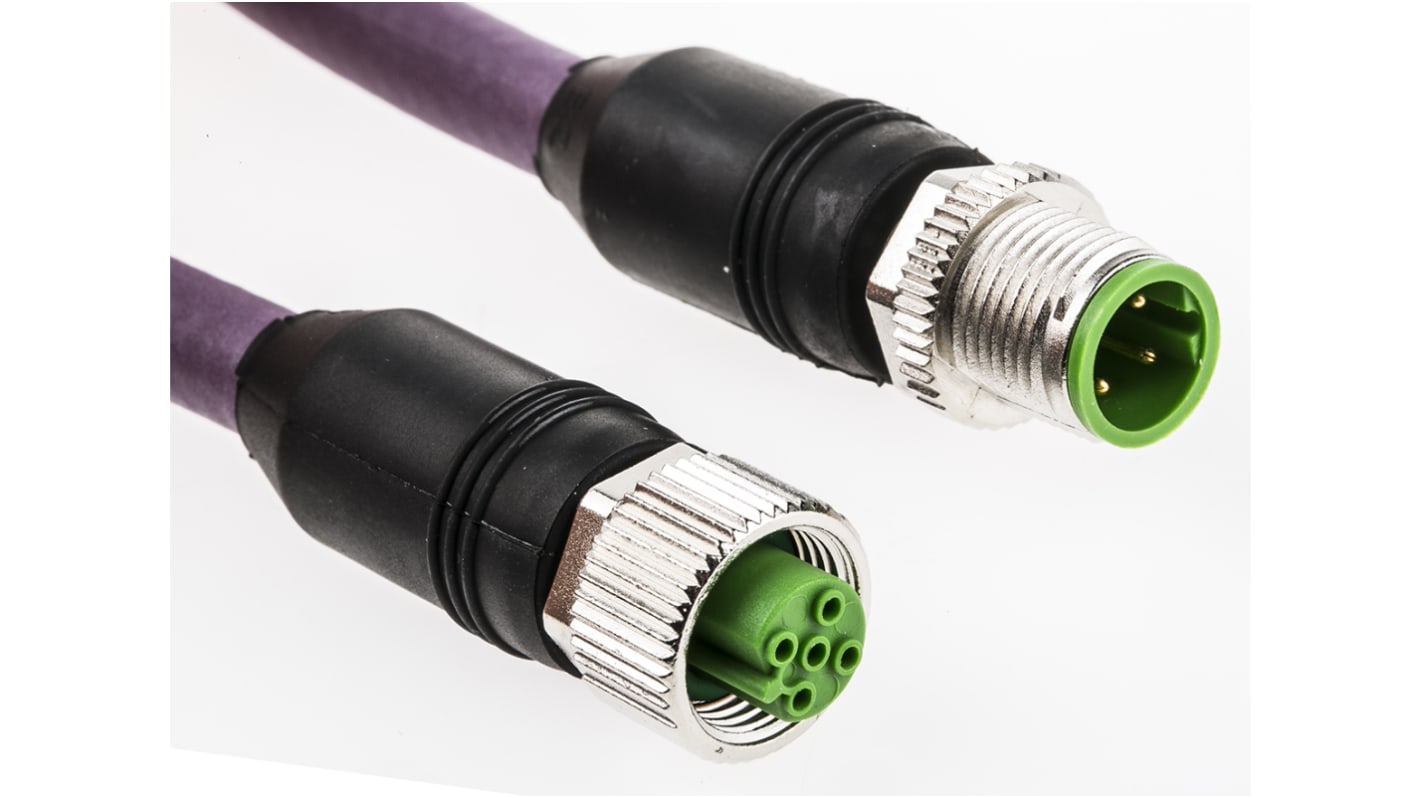 Cable de conexión Murrelektronik Limited, con. A M12 Hembra, 4 polos, con. B M12 Macho, 4 polos, cod.: D, long. 5m, 4 A