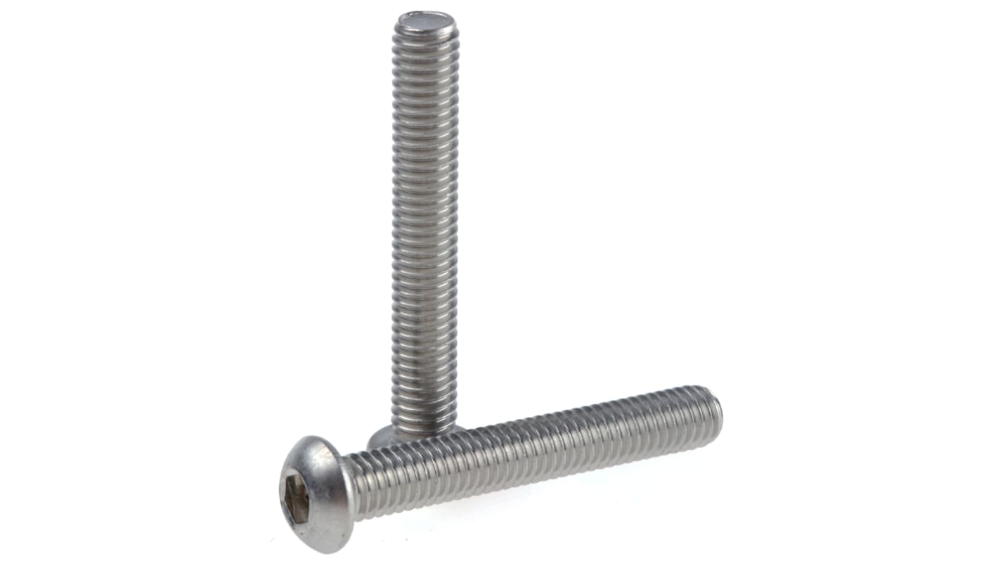 RS PRO Plain Stainless Steel Hex Socket Button Screw, ISO 7380, M6 x 40mm