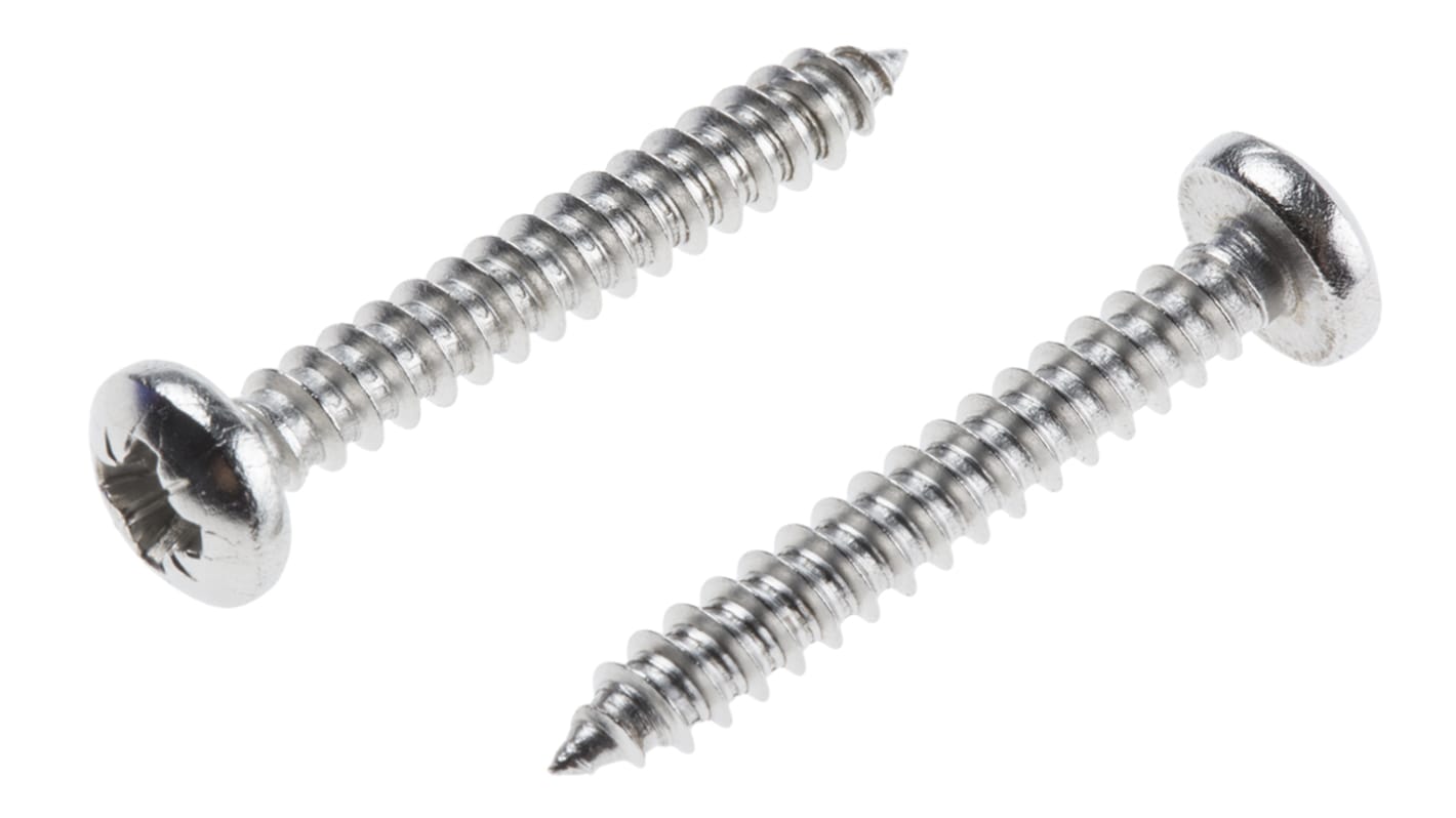RS PRO Plain Stainless Steel Pan Head Self Tapping Screw, N°6 x 1in