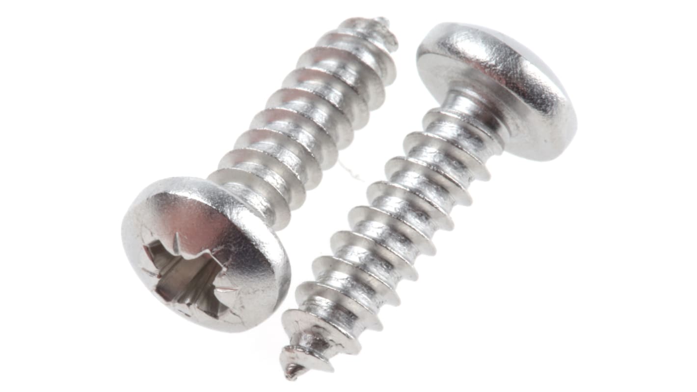 RS PRO Plain Stainless Steel Pan Head Self Tapping Screw, N°8 x 5/8in Long 16mm Long