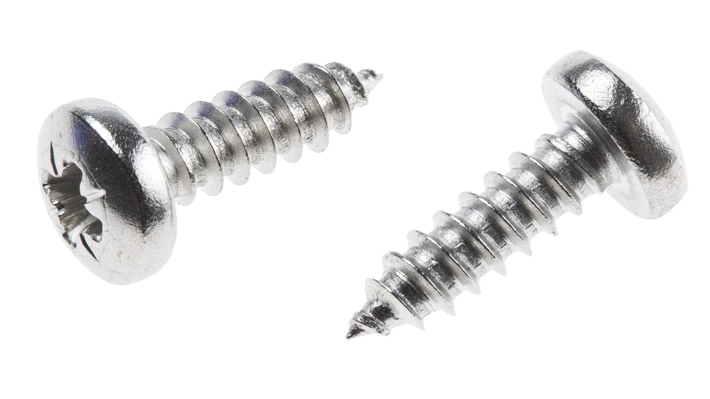 RS PRO Plain Stainless Steel Pan Head Self Tapping Screw, N°10 x 5/8in Long 16mm Long