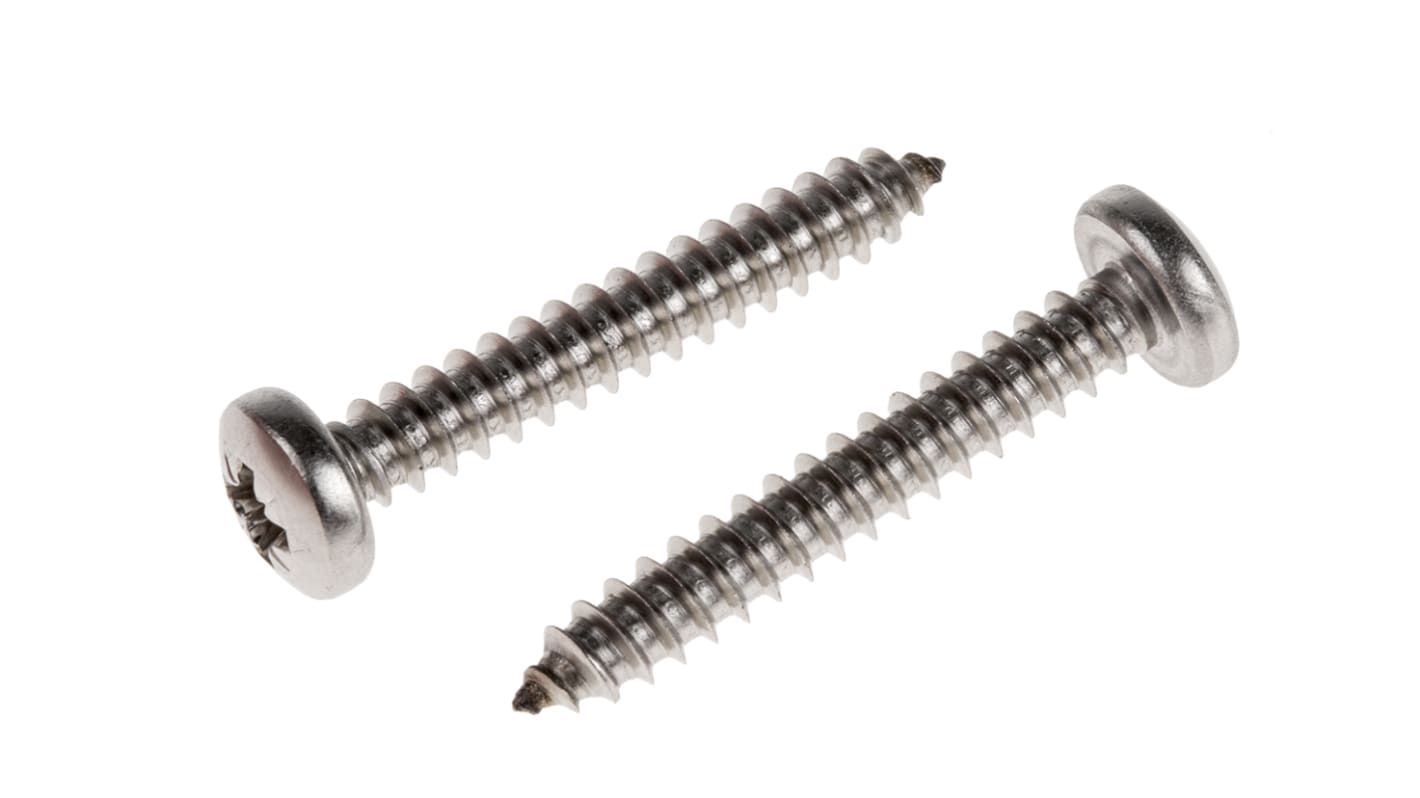 RS PRO Plain Stainless Steel Pan Head Self Tapping Screw, N°10 x 1.1/4in Long 32mm Long