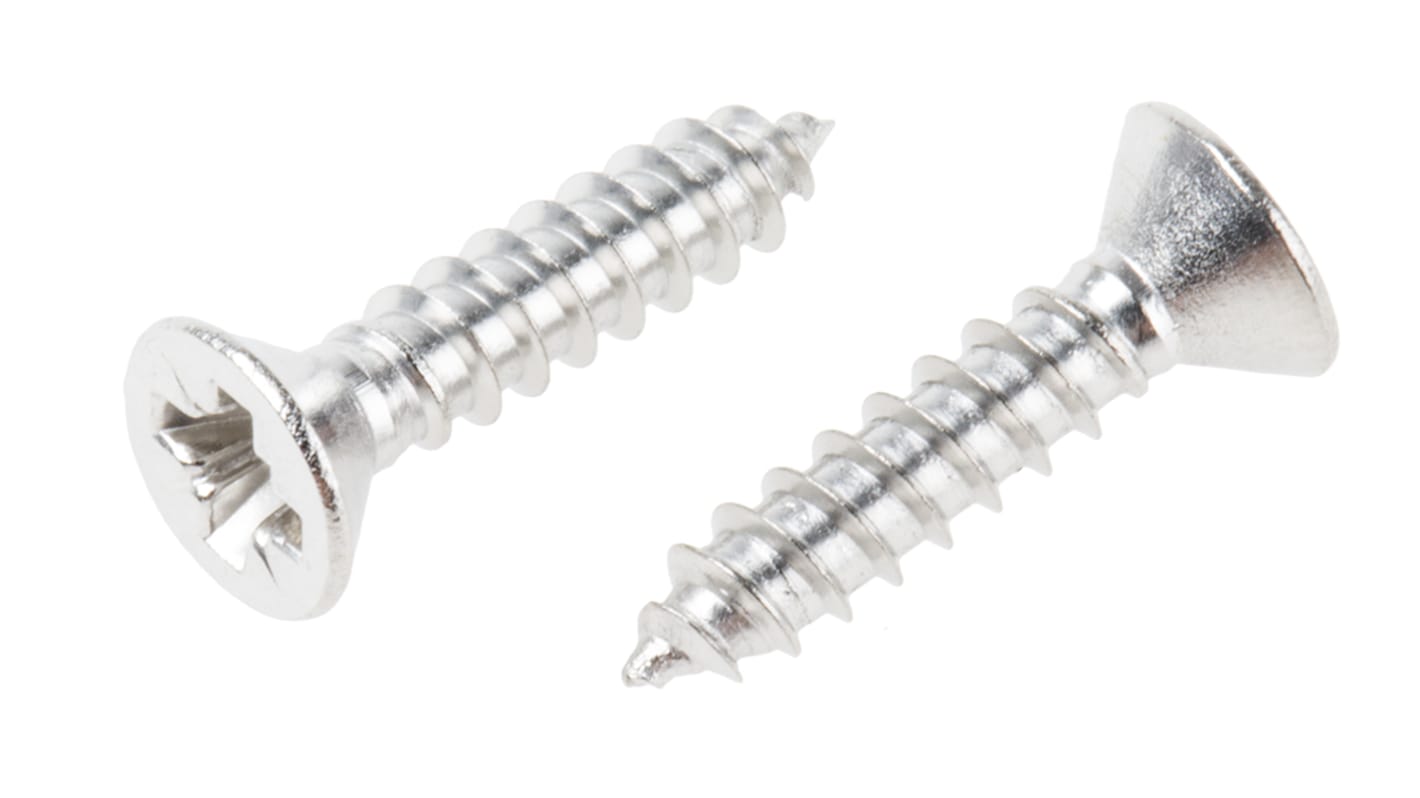 RS PRO Plain Stainless Steel Countersunk Head Self Tapping Screw, N°6 x 5/8in Long 16mm Long