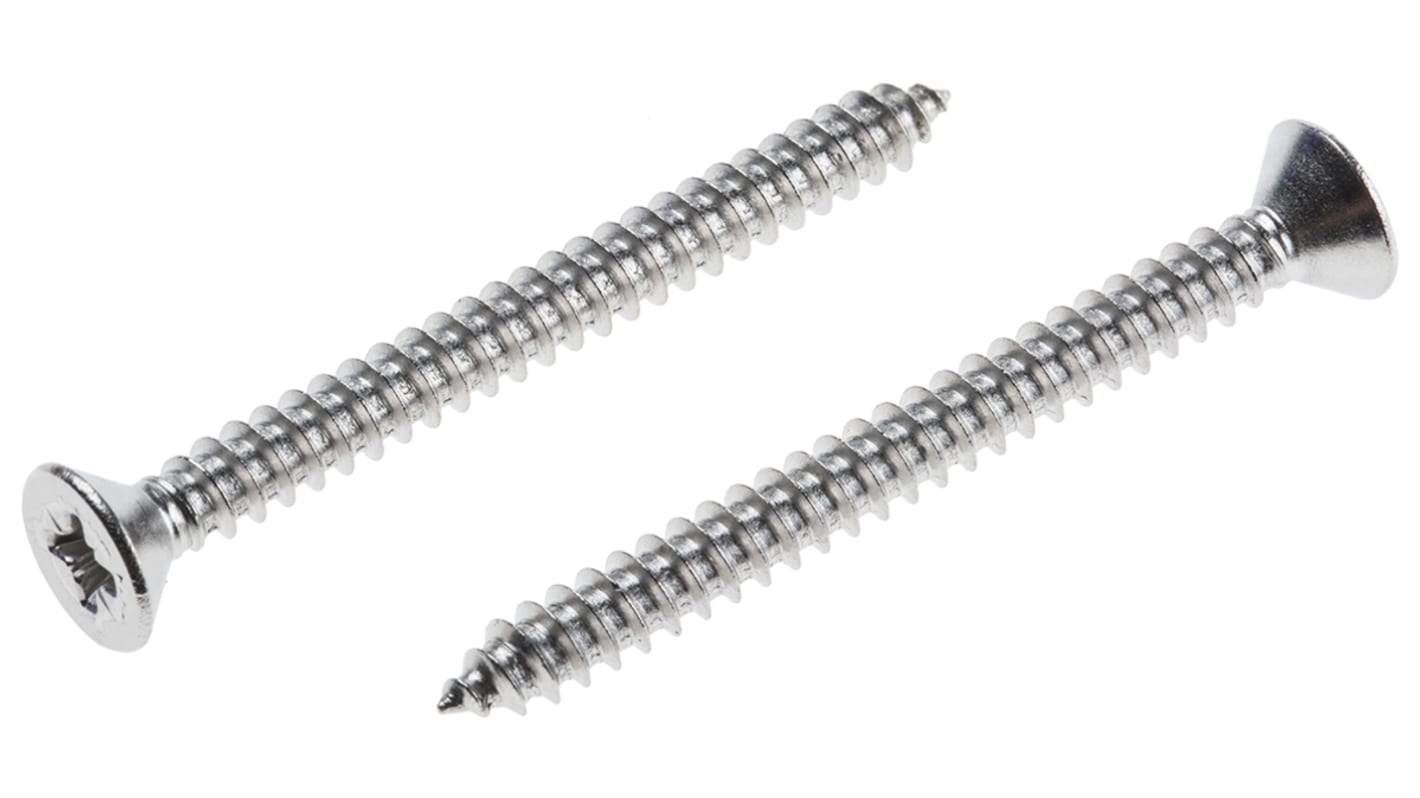 RS PRO Plain Stainless Steel Countersunk Head Self Tapping Screw, N°10 x 2in Long 50mm Long