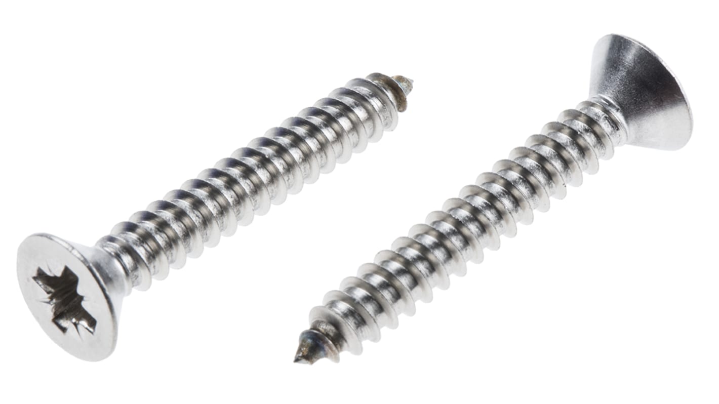 Tornillo autorroscante de cabeza avellanada con huella Pozidriv RS PRO, rosca UTS 12, long. 38mm, de acero inox