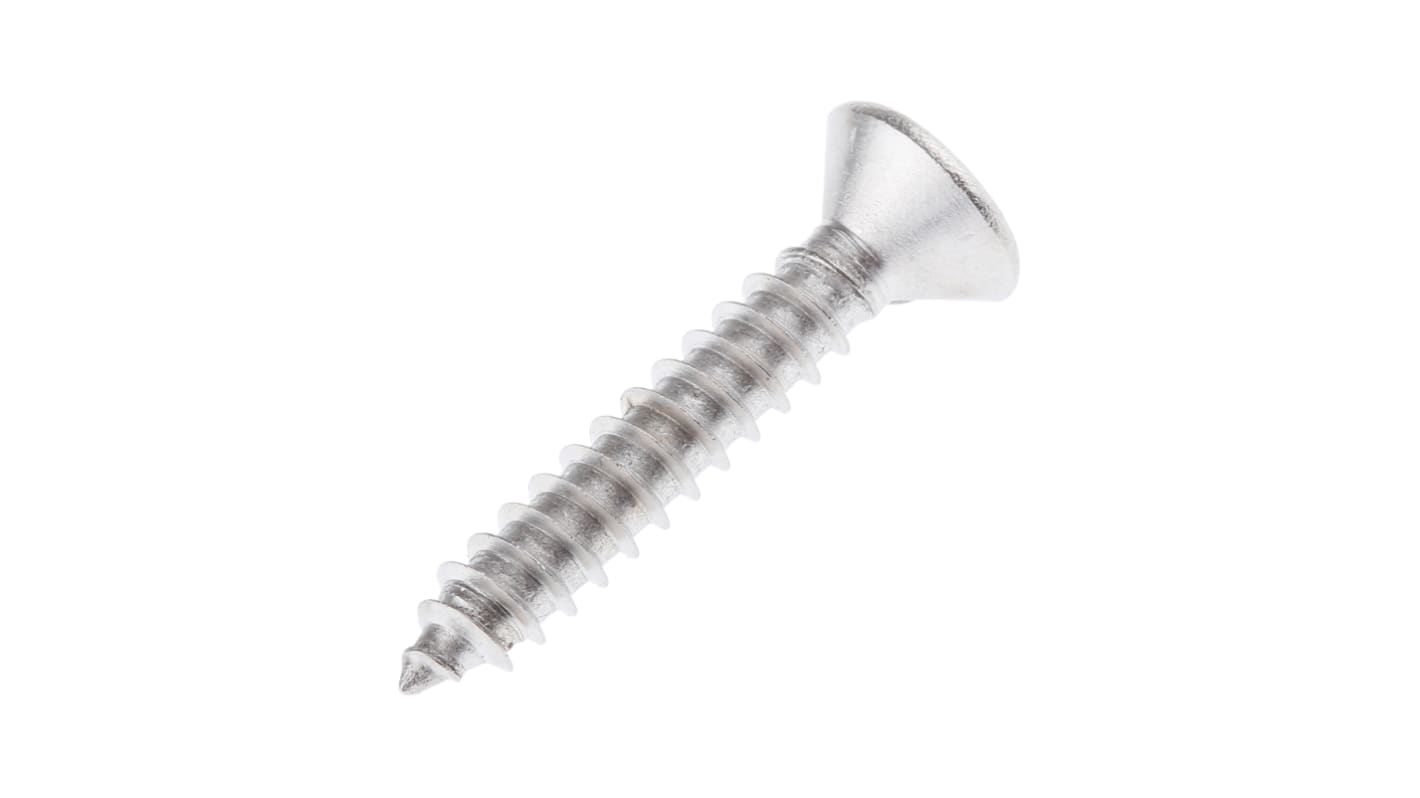 RS PRO Plain Stainless Steel Countersunk Head Self Tapping Screw, N°12 x 1.1/4in Long 32mm Long