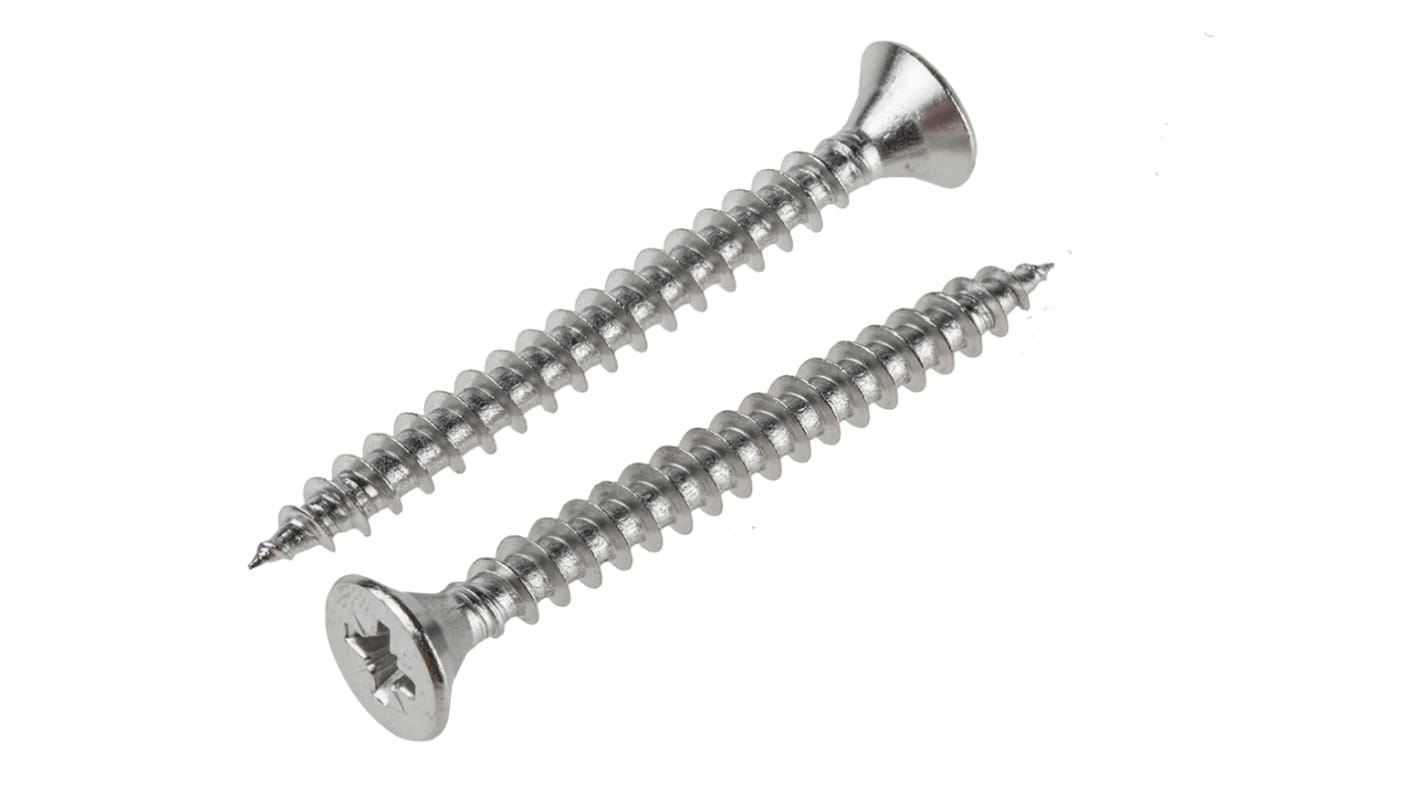 RS PRO Pozidriv Countersunk Stainless Steel Wood Screw, A2 304, 5mm Thread, 50mm Length