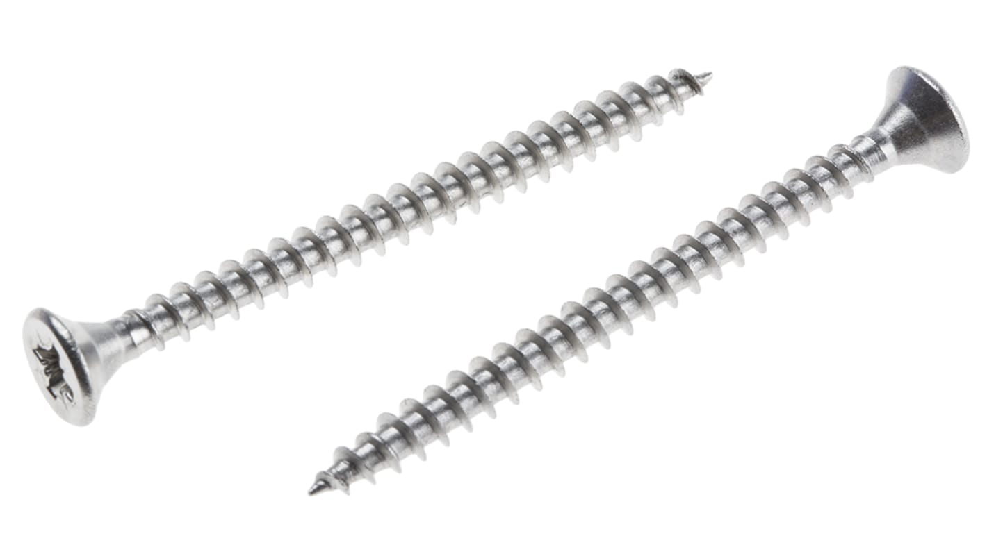RS PRO Pozidriv Countersunk Stainless Steel Wood Screw, A2 304, 4mm Thread, 50mm Length