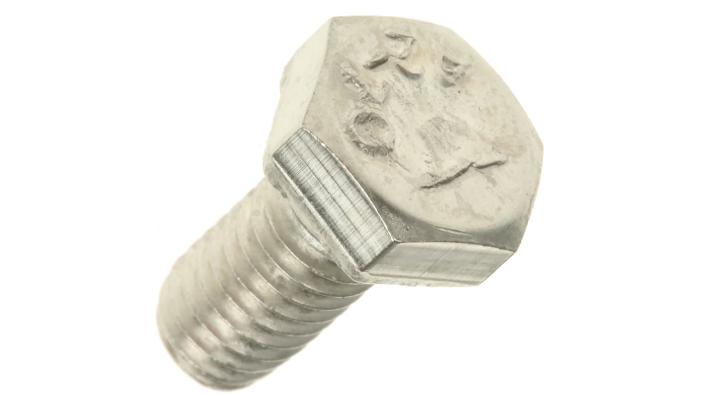 RS PRO Plain Stainless Steel Hex, Hex Bolt, M6 x 12mm