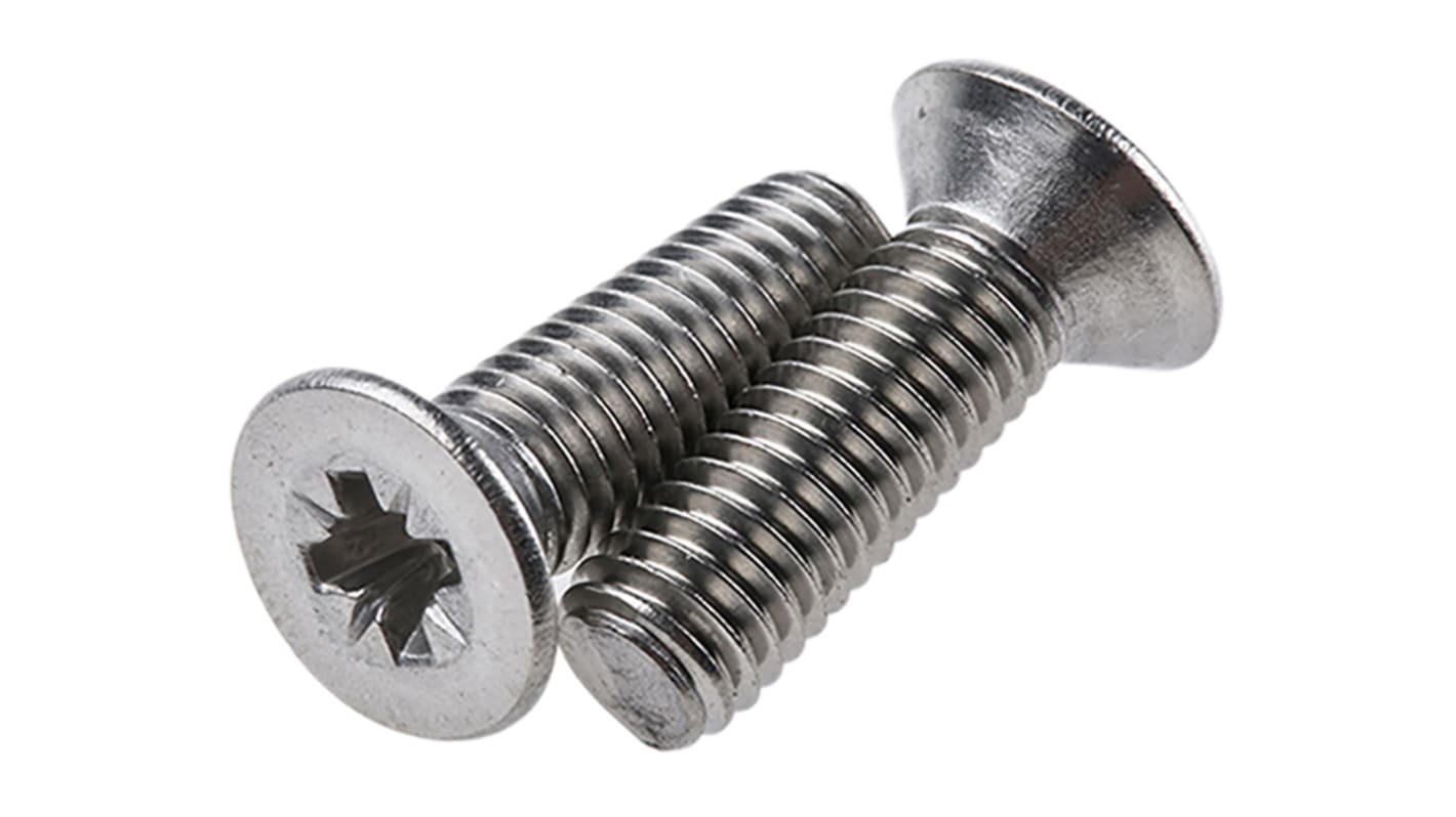 RS PRO Pozi Countersunk A2 304 Stainless Steel Machine Screws DIN 965, M5x16mm