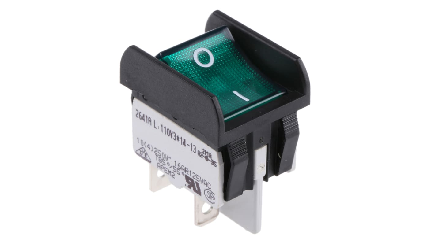 2641LP/2A23321L110V3 | APEM Illuminated DPST, On-Off Rocker Switch ...
