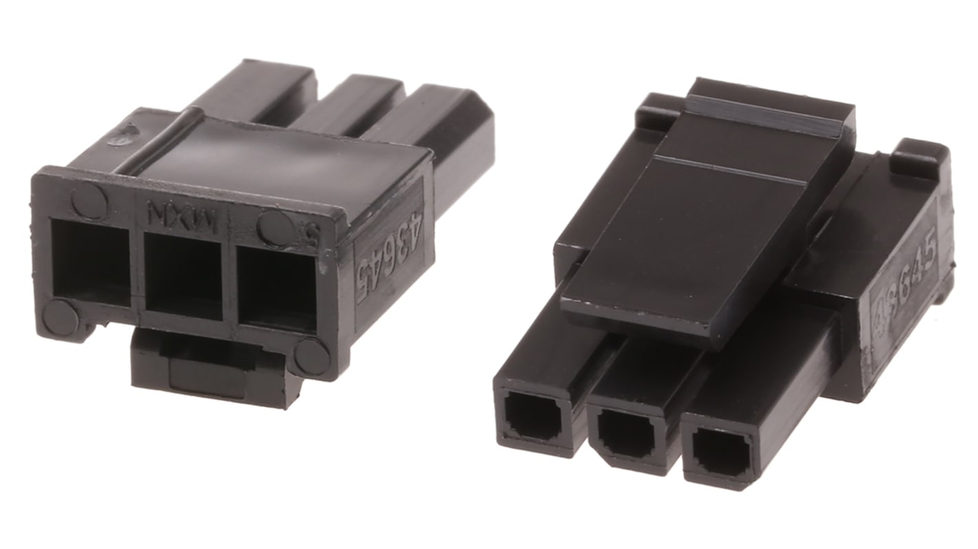 Boitier de connecteur Femelle, 3 contacts 1 rang , pas 3mm, Droit, Montage sur câble, série Micro-Fit 3.0