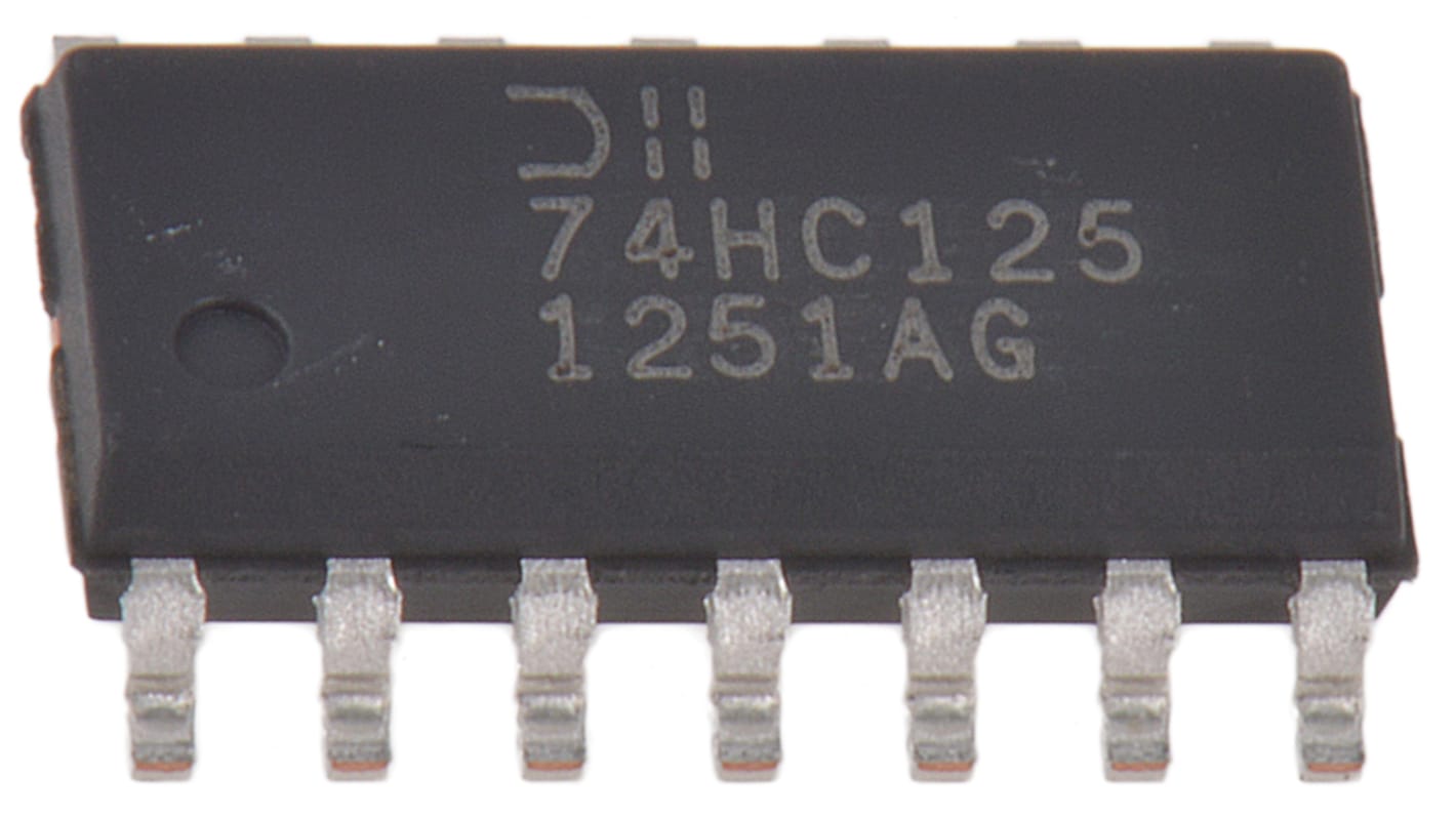 Búfer de Trigger Schmitt, 74HC125S14-13, HC, Quad canales 3-State, No Inversión SOIC 14 pines, alimentación 2 →