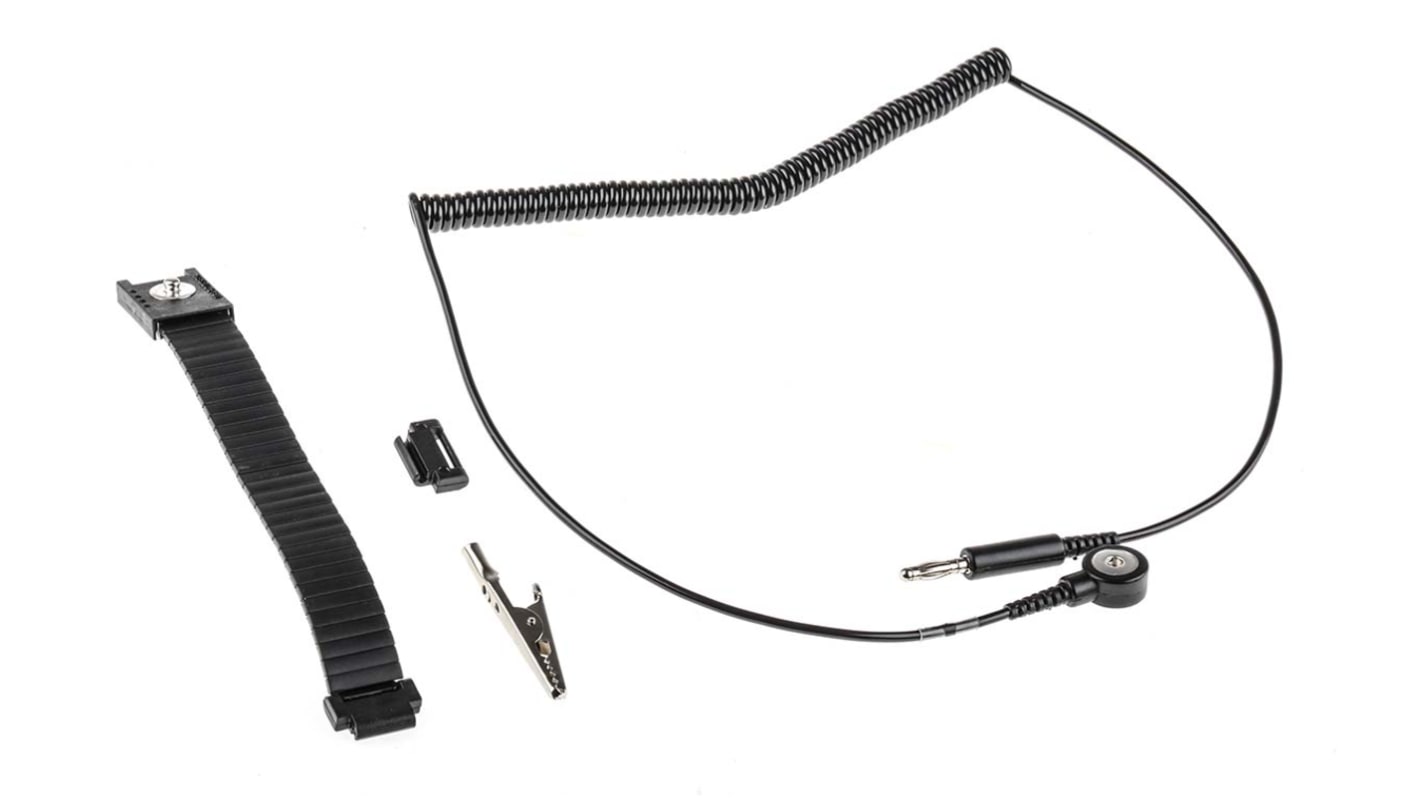 Opaska antystatyczna na nadgarstek z przewodem Opaska uziemiająca ESD na nadgarstek plus przewód EN61340-5 Tak RS PRO