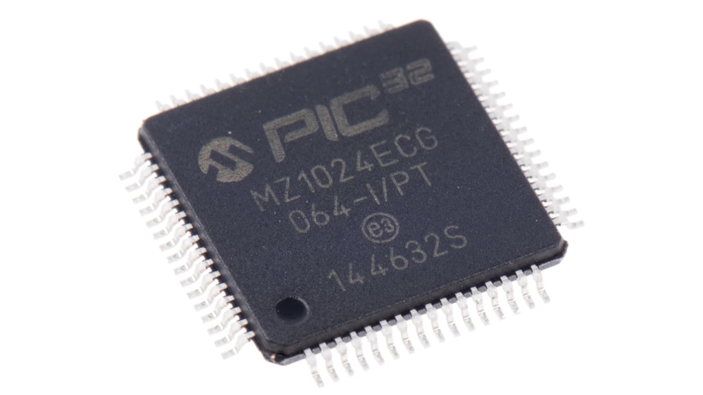 Microchip PIC32MZ1024ECG064-I/PT, 32bit PIC Microcontroller, PIC32MZ, 200MHz, 1.024 MB Flash, 64-Pin TQFP