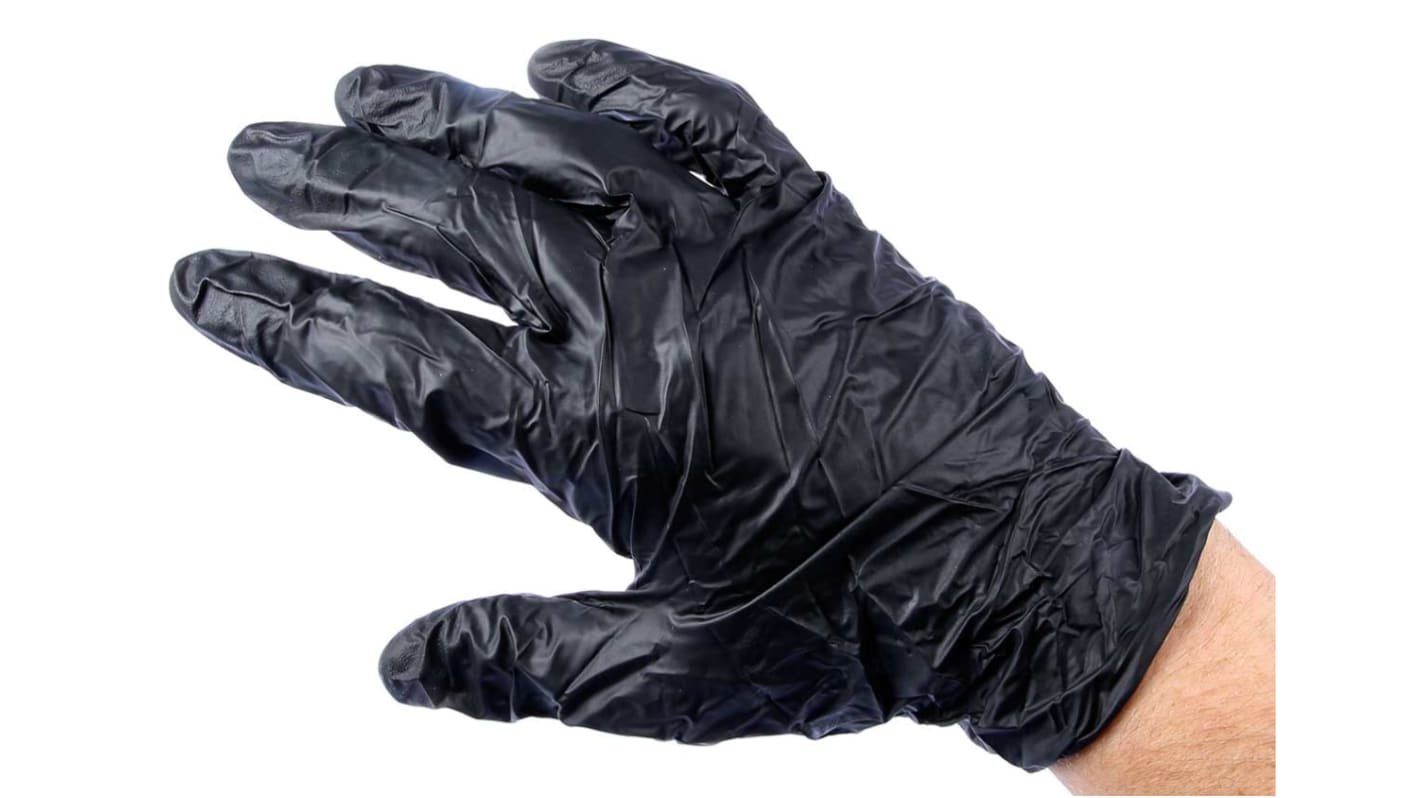 BM Polyco Black Powder-Free Nitrile Disposable Gloves, Size 9.5, XL, Food Safe, 100 per Pack