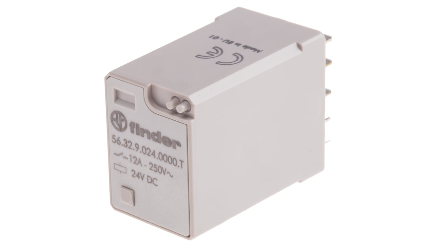 Finder Plug In Power Relay, 24V dc Coil, 12A Switching Current, DPDT