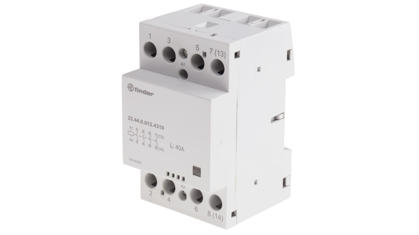 Contactor Finder 22 Series de 4 polos, 63 A, bobina 12 V ac / dc