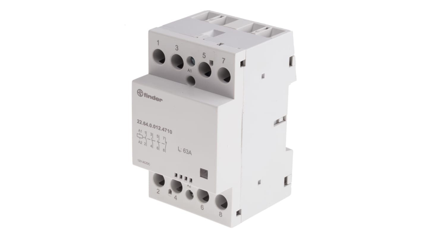 Contactor Finder 22 Series de 4 polos, 63 A, bobina 12 V ac / dc