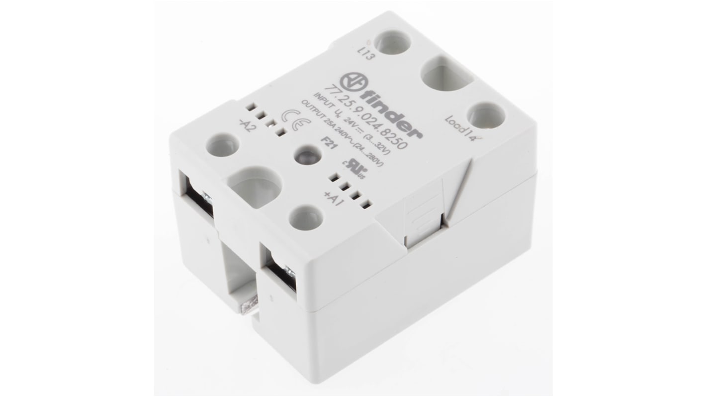 Finder 77 Series Solid State Relay, 25 A Load, Heatsink, 280 V ac Load, 24 V dc Control