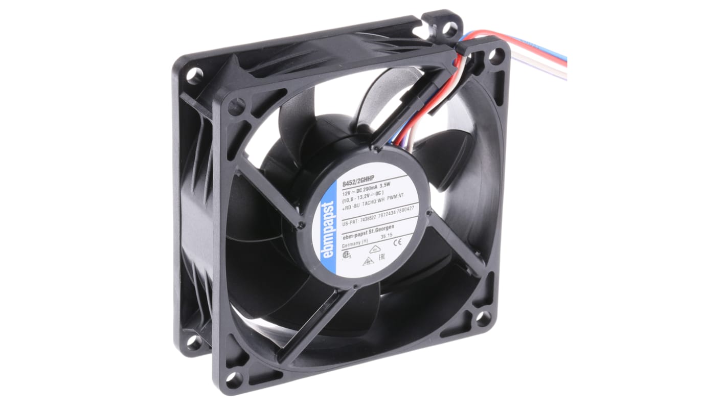 ebm-papst Axial Fan, 12 V dc, DC Operation, 83m³/h, 3.5W, 80 x 80 x 25.4mm