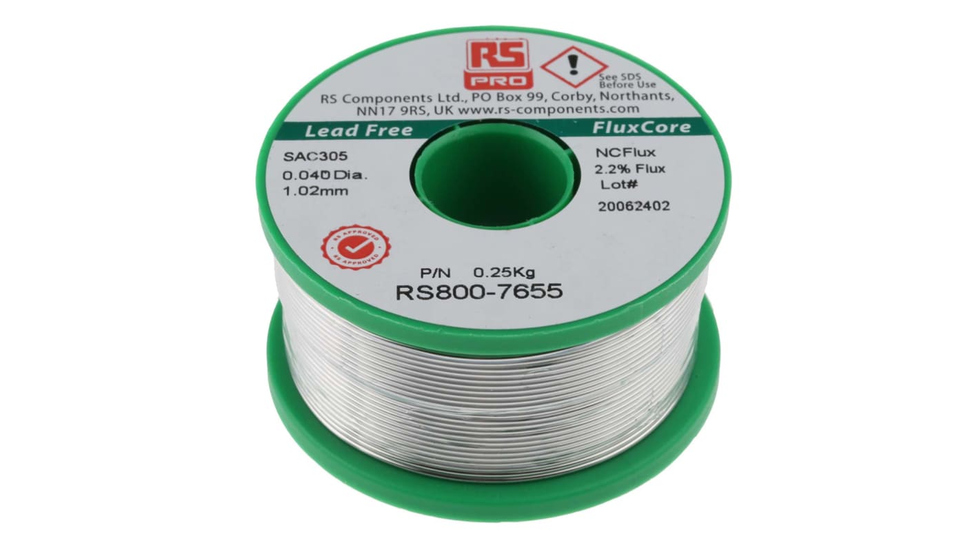 RS PRO Wire, 1.01mm Lead Free Solder, 217°C Melting Point