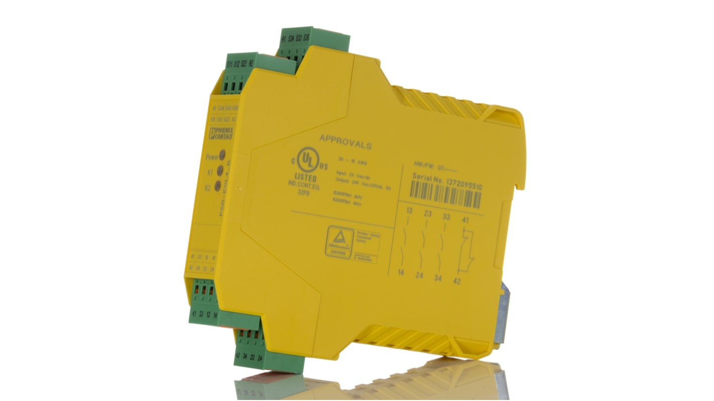 Relé de seguridad Phoenix Contact PSR-SPP- 24UC/ESL4/3X1/1X2/B de 2 canales, para Parada de emergencia, Haz de