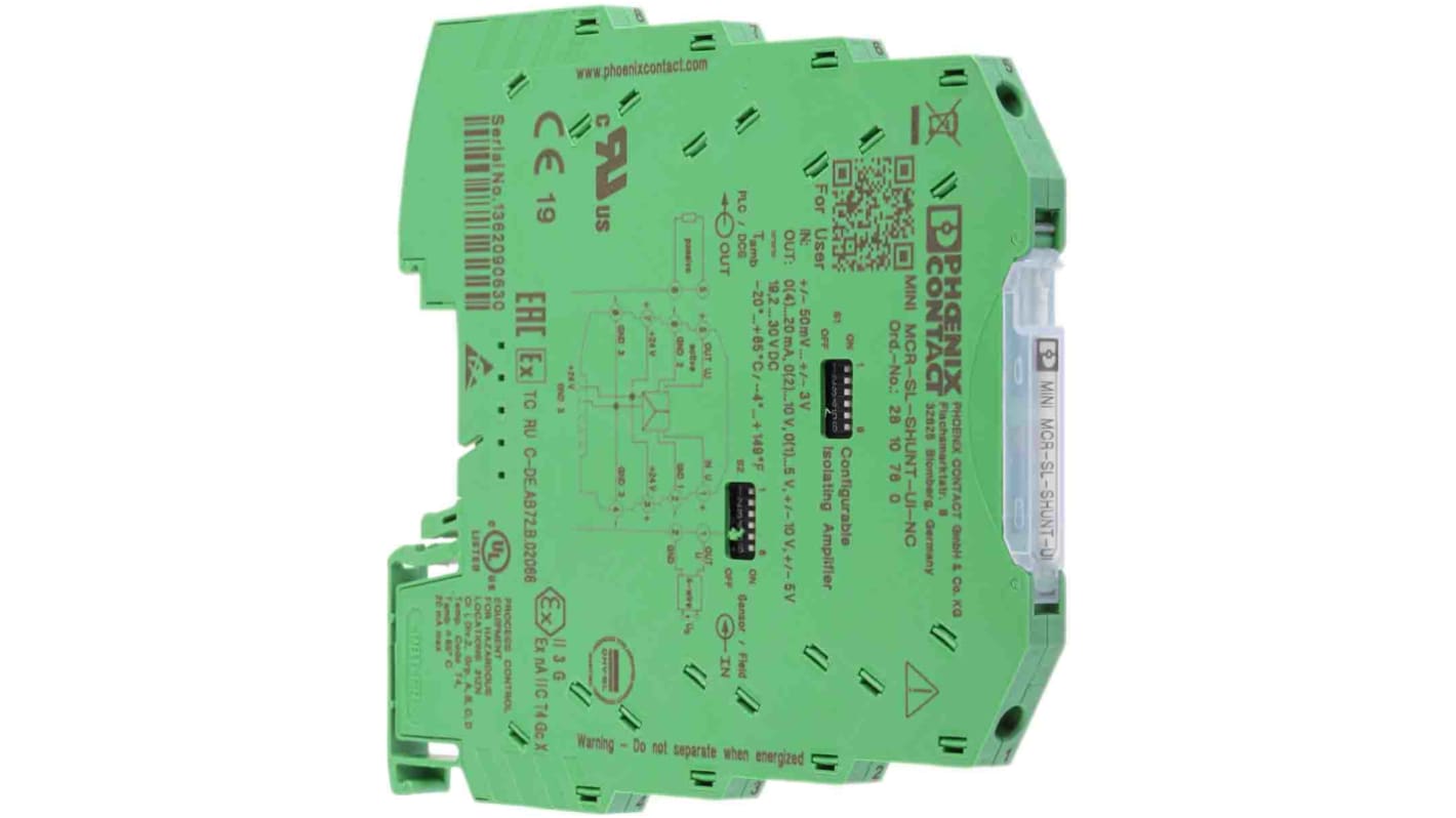 Acondicionador de señal Phoenix Contact MACX, alim. 19.2 → 30V dc, in. -1 → 3 V, -800 → 800mV,