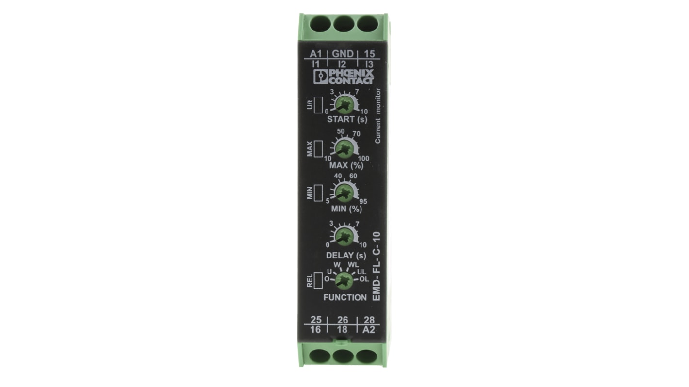 Phoenix Contact Current Monitoring Relay, 1 Phase, DPDT, DIN Rail