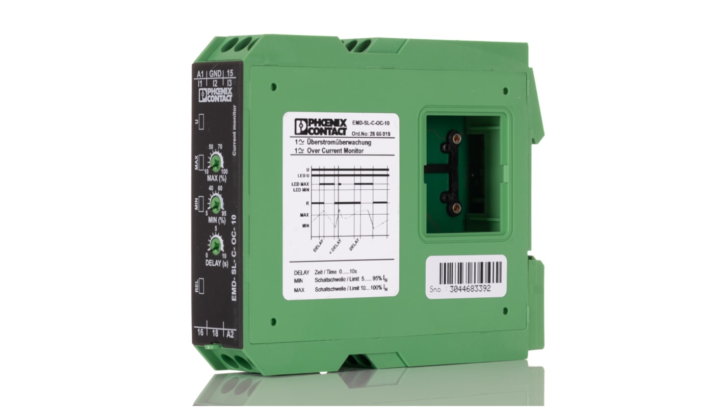 Phoenix Contact Current Monitoring Relay, 1 Phase, SPDT, DIN Rail