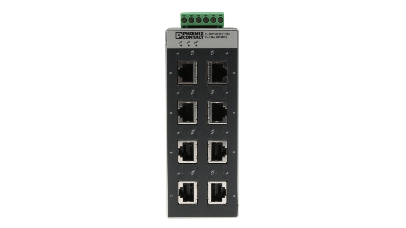 Phoenix Contact FL SWITCH SFNT 8TX Series DIN Rail Mount Ethernet Switch, 8 RJ45 Ports, 100Mbit/s Transmission, 24V dc