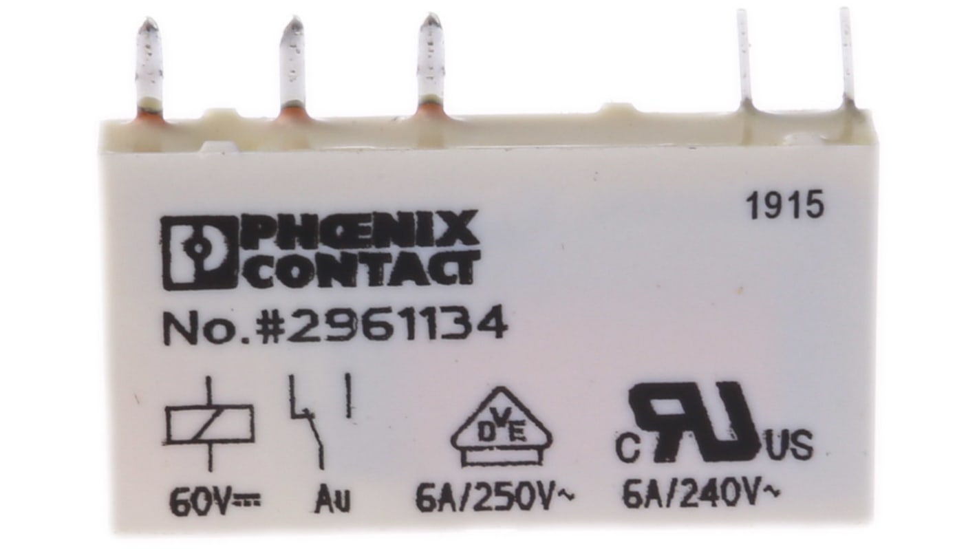 Relé de potencia Phoenix Contact REL-MR- 60DC/21AU de 1 polo, SPDT, bobina 60V dc, 6A, Montaje en PCB