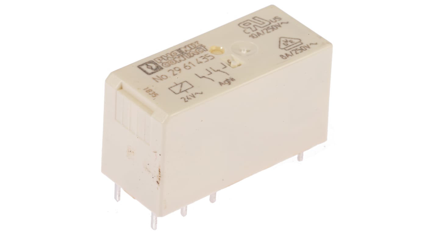 Phoenix Contact PCB Mount Power Relay, 24V ac Coil, 8A Switching Current, DPDT