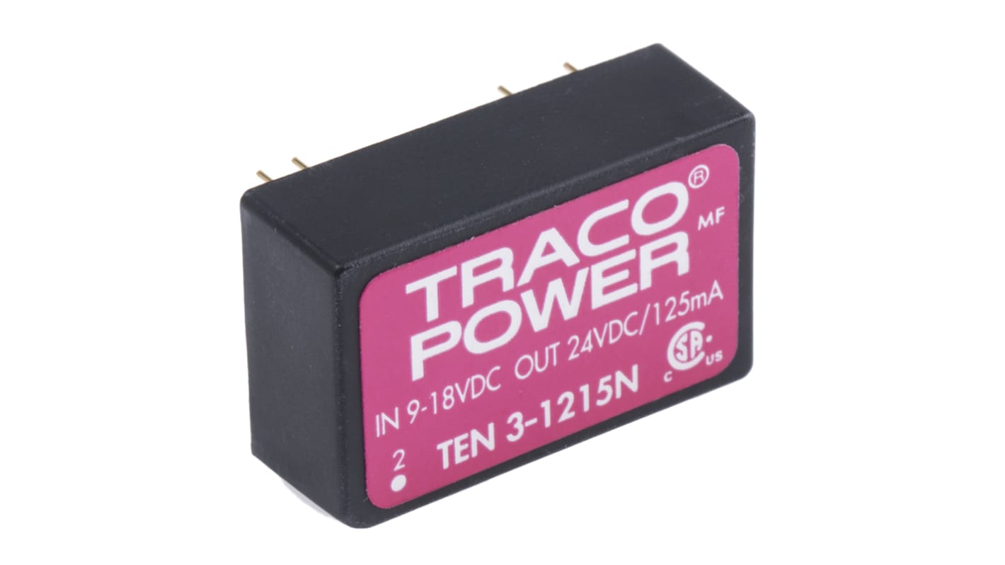 TRACOPOWER TEN 3N DC/DC-Wandler 3W 12 V dc IN, 24V dc OUT / 125mA Durchsteckmontage 1.5kV dc isoliert