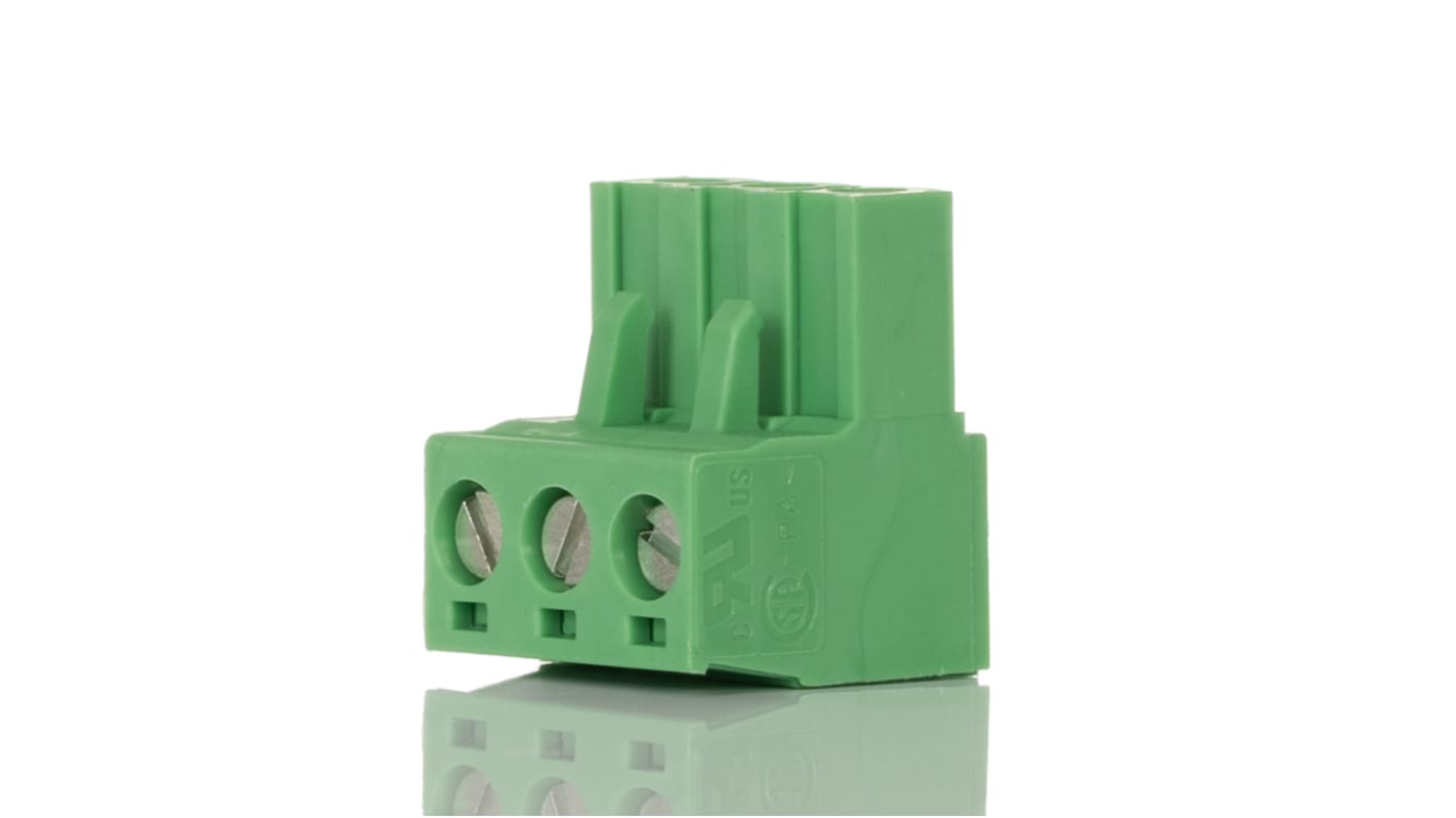 Phoenix Contact 5mm Pitch 3 Way Pluggable Terminal Block, Plug, Plug-In, Screw Termination