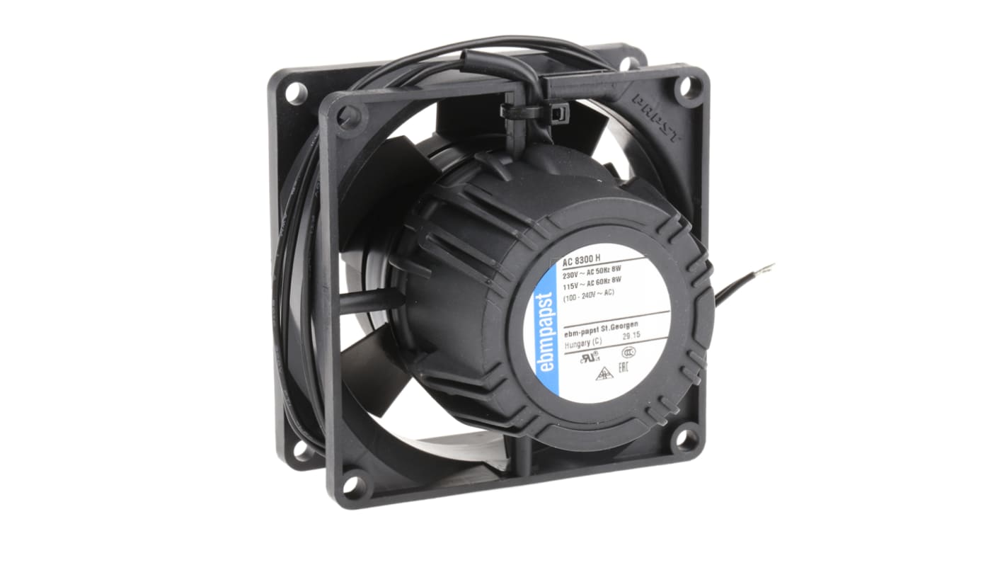 ebm-papst AC 8300 Series Axial Fan, 85 → 265 V ac, AC Operation, 80m³/h, 8.3W, 80 x 80 x 32mm