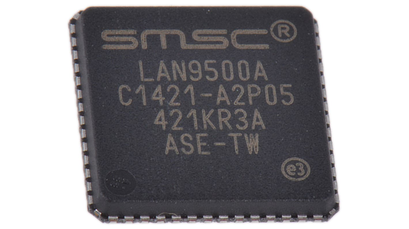 Microchip LAN9500A-ABZJ, Ethernet Controller, 100Mbps MII, USB, 3.3 V, 56-Pin QFN