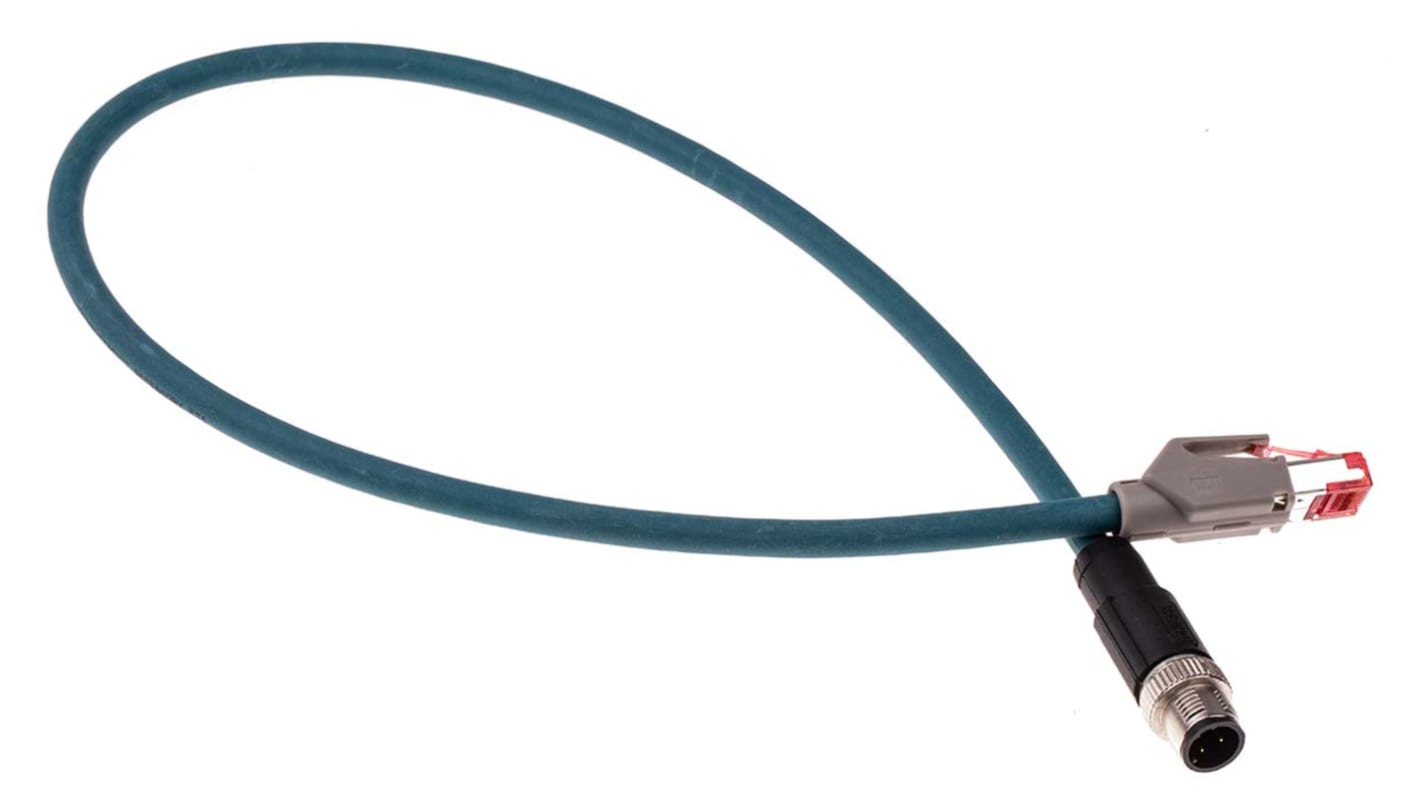 Cable Ethernet Cat5  apantallado Phoenix Contact de color Azul, long. 500mm, funda de Poliuretano (PUR), IEC 60332-1