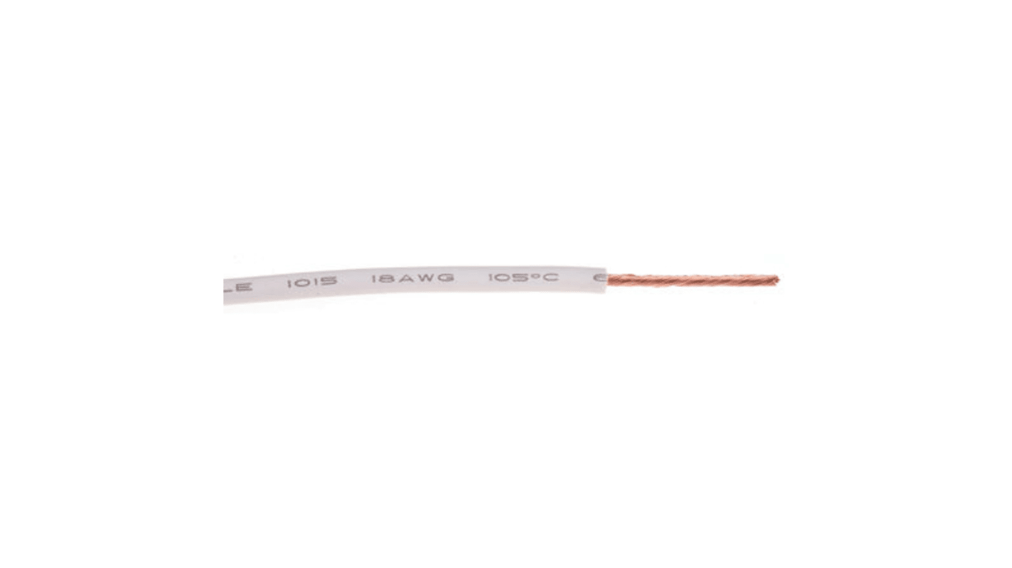 RS PRO White 1 mm² Tri-rated Cable, 18 AWG, 32/0.2 mm, 100m, PVC Insulation