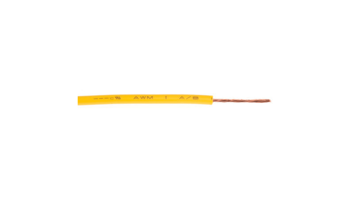 RS PRO Yellow 1mm² Hook Up Wire, 18AWG, 32/0.2 mm, 100m, PVC TI3 Insulation